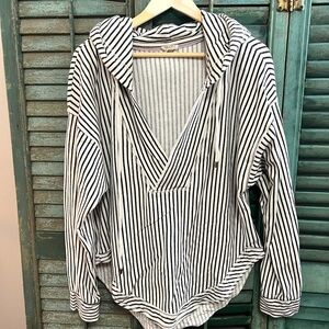 Anthropology Pilcro wharfside hooded shirt blue off white large cotton